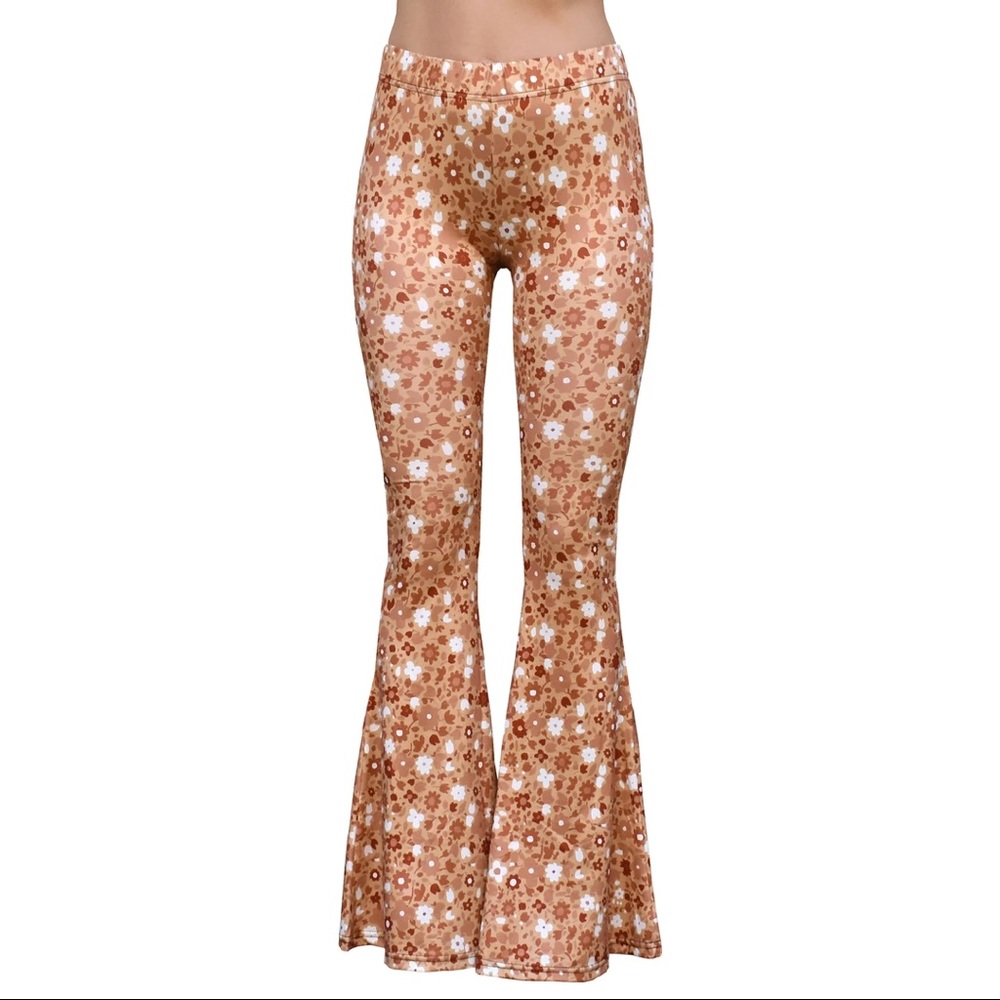 Peach gold floral bell bottom pants